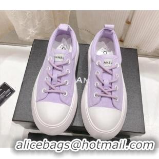 Good Looking Chanel Canvas Platform Sneakers 5cm Purple 071857