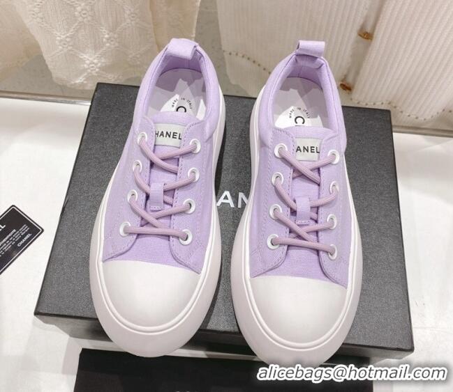 Good Looking Chanel Canvas Platform Sneakers 5cm Purple 071857