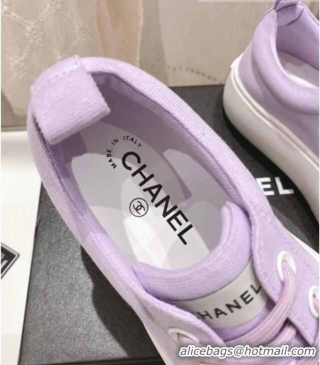 Good Looking Chanel Canvas Platform Sneakers 5cm Purple 071857