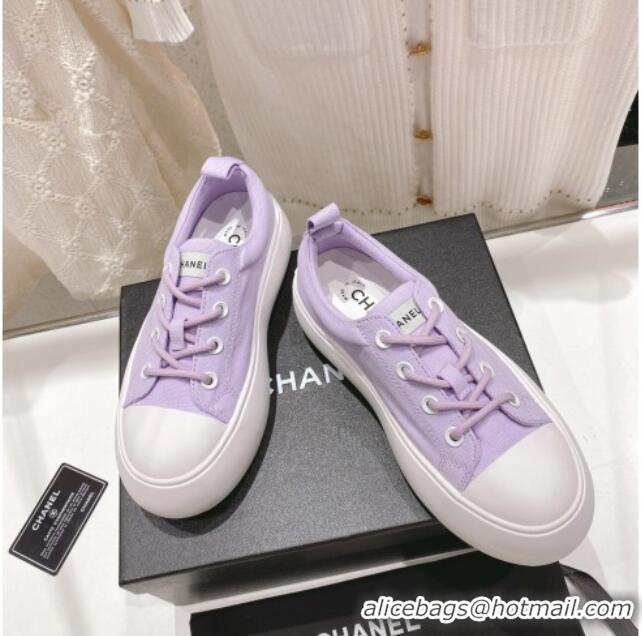 Good Looking Chanel Canvas Platform Sneakers 5cm Purple 071857