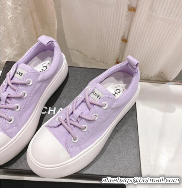 Good Looking Chanel Canvas Platform Sneakers 5cm Purple 071857