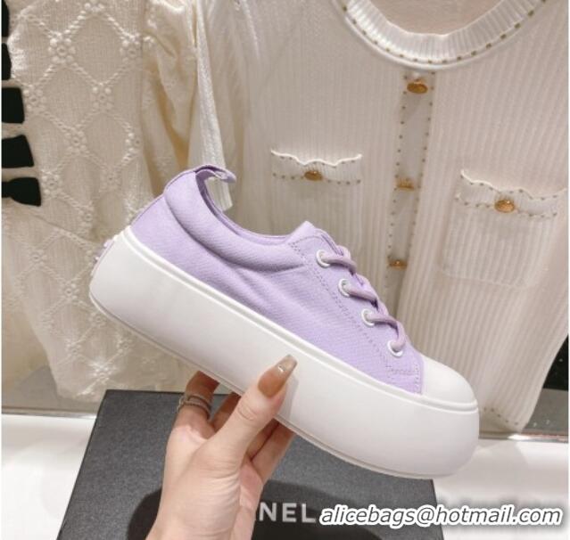 Good Looking Chanel Canvas Platform Sneakers 5cm Purple 071857