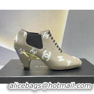 Low Price Chanel CC Print Lambskin Lace-up Pumps 6cm Gray 071859