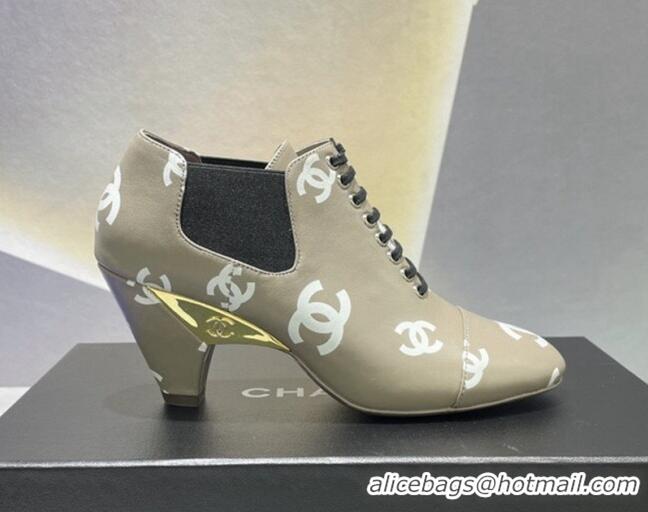 Low Price Chanel CC Print Lambskin Lace-up Pumps 6cm Gray 071859