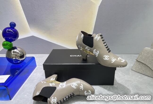 Low Price Chanel CC Print Lambskin Lace-up Pumps 6cm Gray 071859