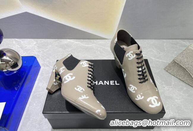 Low Price Chanel CC Print Lambskin Lace-up Pumps 6cm Gray 071859