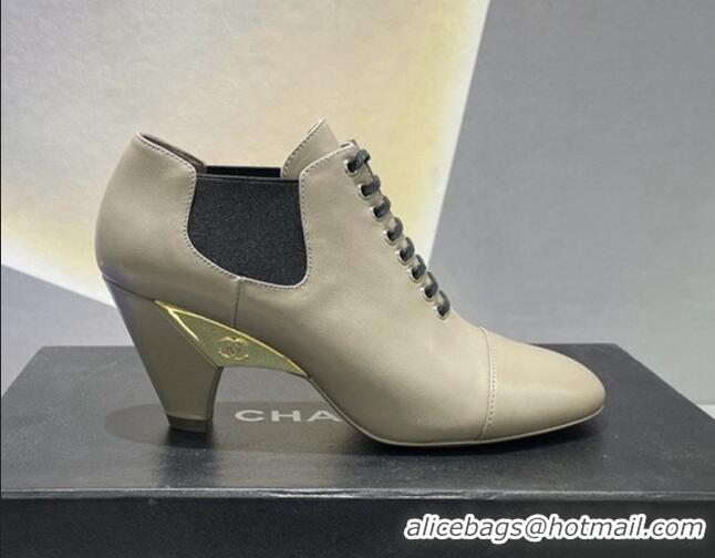 Top Design Chanel CC Print Lambskin Lace-up Pumps 6cm Gray 071861