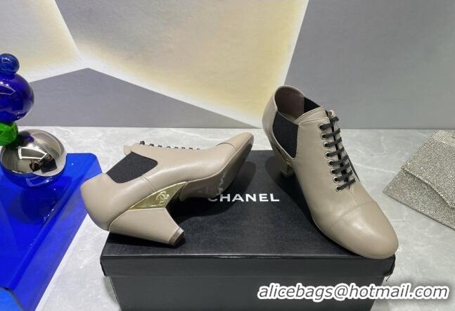 Top Design Chanel CC Print Lambskin Lace-up Pumps 6cm Gray 071861