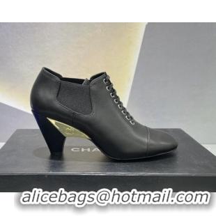 Lower Price Chanel Lambskin Lace-up Medium Heel Pumps 6cm Black 071865