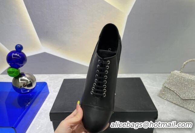 Lower Price Chanel Lambskin Lace-up Medium Heel Pumps 6cm Black 071865