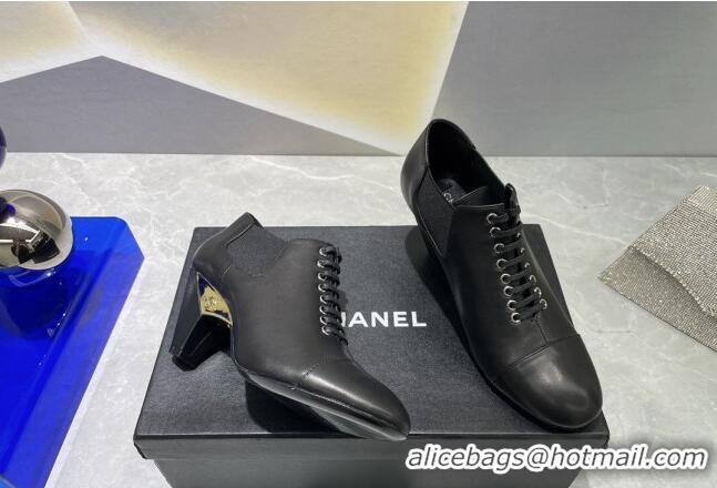 Lower Price Chanel Lambskin Lace-up Medium Heel Pumps 6cm Black 071865