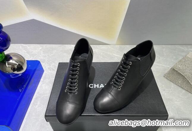 Lower Price Chanel Lambskin Lace-up Medium Heel Pumps 6cm Black 071865