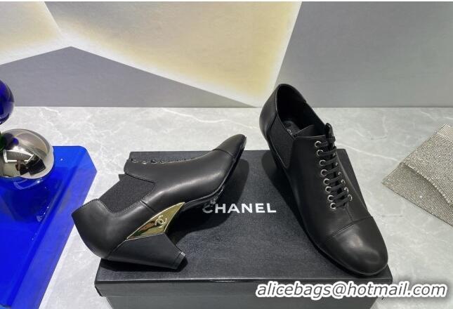 Lower Price Chanel Lambskin Lace-up Medium Heel Pumps 6cm Black 071865