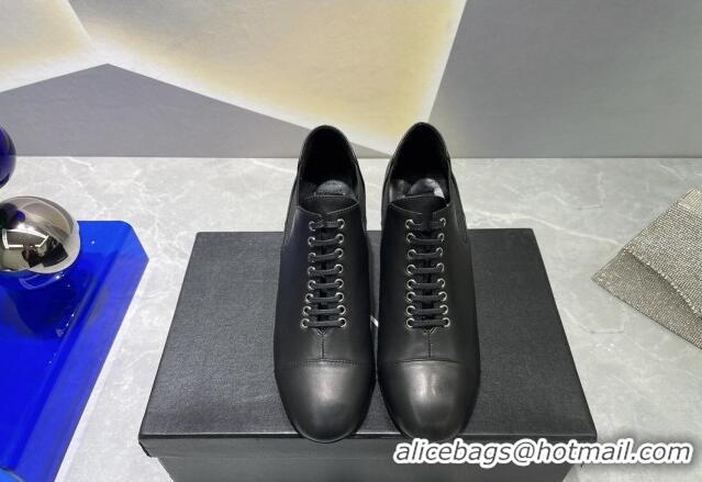 Lower Price Chanel Lambskin Lace-up Medium Heel Pumps 6cm Black 071865