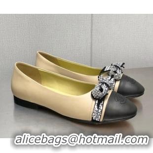 Most Popular Chanel Lambskin Ballerinas with Crystal Bow Beige 071868