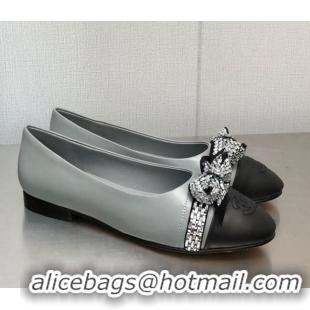 Discount Fashion Chanel Lambskin Ballerinas with Crystal Bow Gray 071869