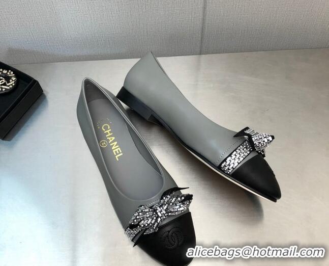 Discount Fashion Chanel Lambskin Ballerinas with Crystal Bow Gray 071869