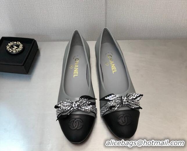 Discount Fashion Chanel Lambskin Ballerinas with Crystal Bow Gray 071869