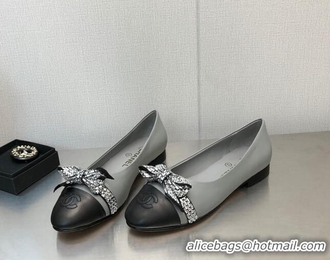 Discount Fashion Chanel Lambskin Ballerinas with Crystal Bow Gray 071869