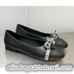 Low Cost Chanel Lambskin Ballerinas with Crystal Bow Black 071871