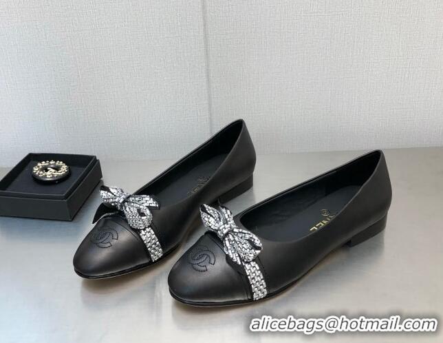 Low Cost Chanel Lambskin Ballerinas with Crystal Bow Black 071871