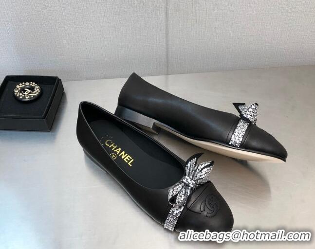 Low Cost Chanel Lambskin Ballerinas with Crystal Bow Black 071871