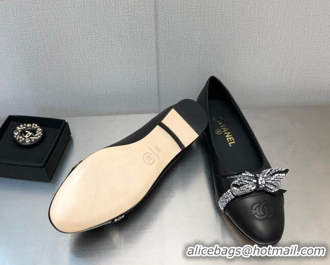 Low Cost Chanel Lambskin Ballerinas with Crystal Bow Black 071871