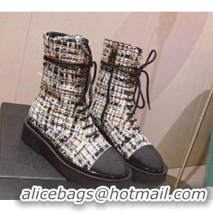 1:1 aaaaa Chanel Tweed Lace-up Ankle Boots Black 071872