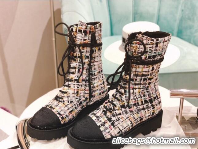 1:1 aaaaa Chanel Tweed Lace-up Ankle Boots Black 071872