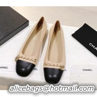 Sophisticated Chanel Leather Ballerinas with Chain Beige 071888