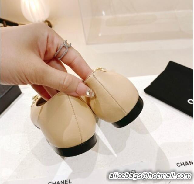 Sophisticated Chanel Leather Ballerinas with Chain Beige 071888