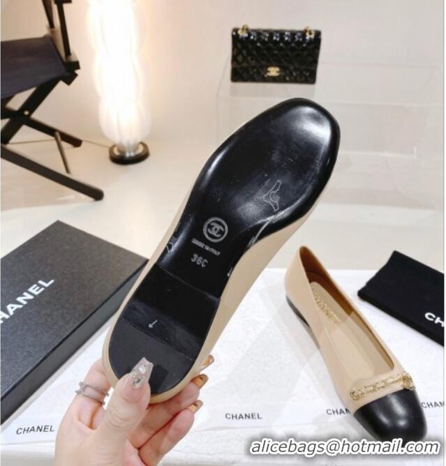 Sophisticated Chanel Leather Ballerinas with Chain Beige 071888