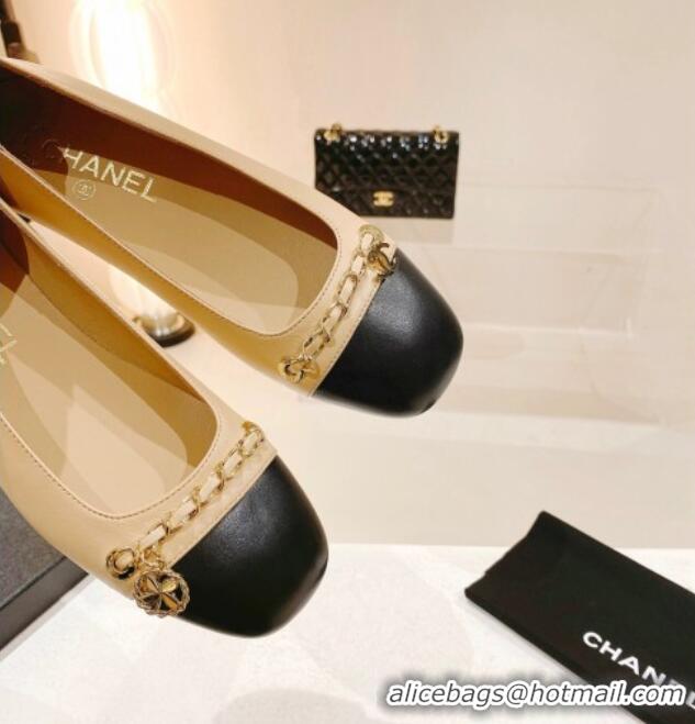 Sophisticated Chanel Leather Ballerinas with Chain Beige 071888