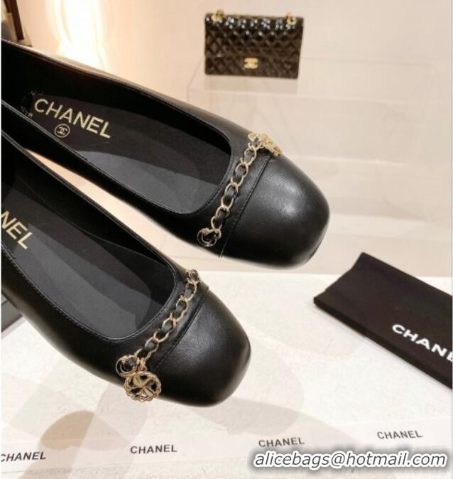 Luxurious Chanel Leather Ballerinas with Chain Black/Gold 071889