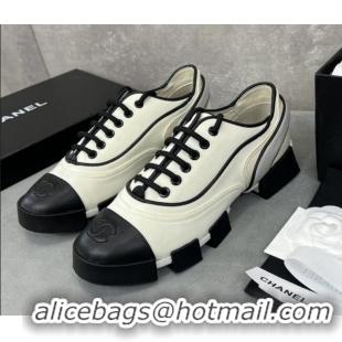 Popular Style Chanel Fabric Lace-ups Shoe White 071890