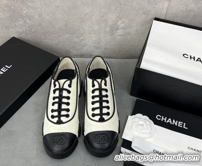 Popular Style Chanel Fabric Lace-ups Shoe White 071890