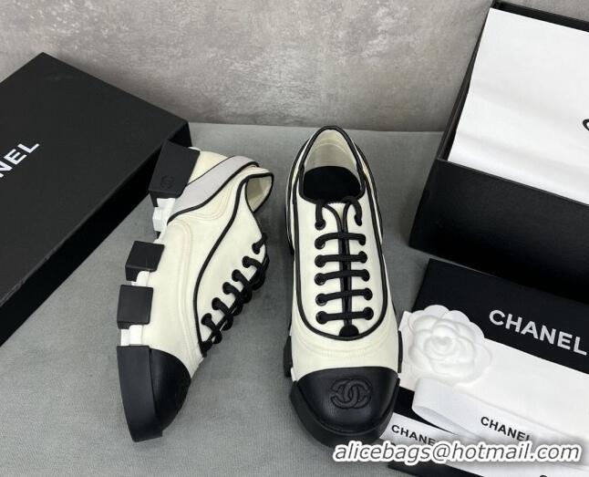 Popular Style Chanel Fabric Lace-ups Shoe White 071890