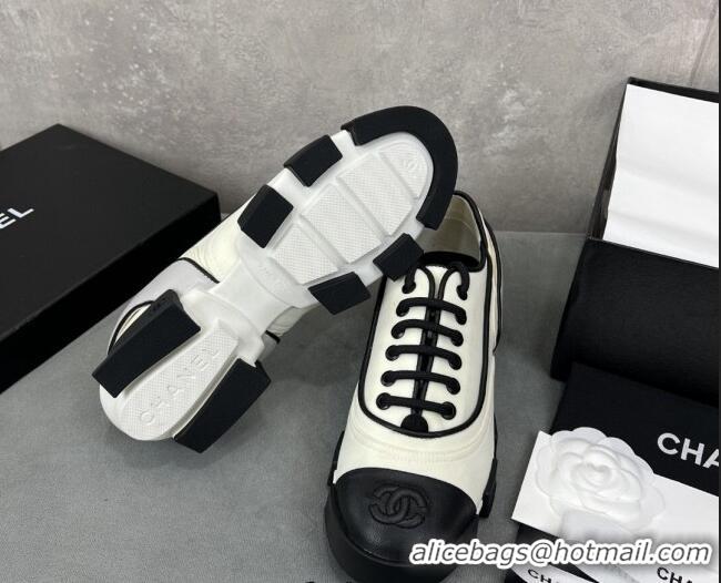 Popular Style Chanel Fabric Lace-ups Shoe White 071890