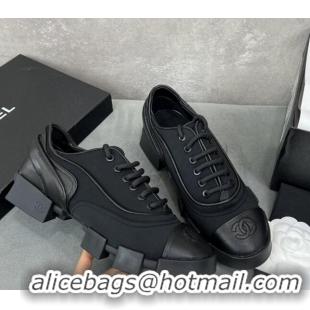 Durable Style Chanel Fabric Lace-ups Shoe Black 071891