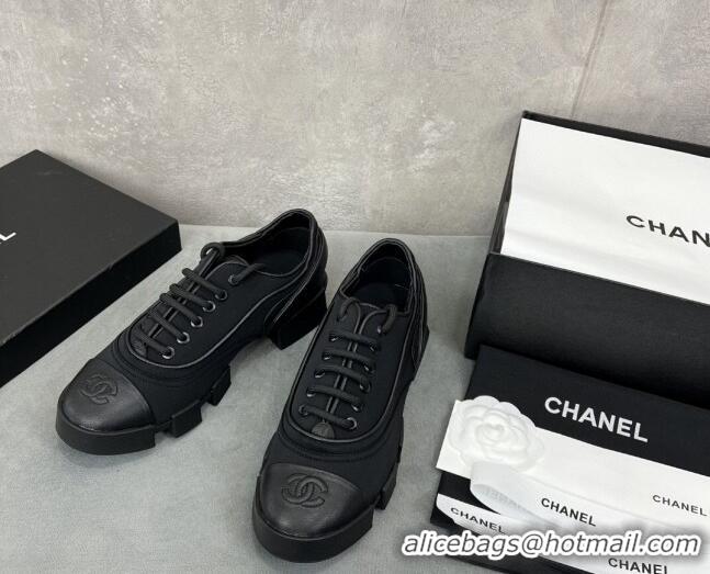 Durable Style Chanel Fabric Lace-ups Shoe Black 071891