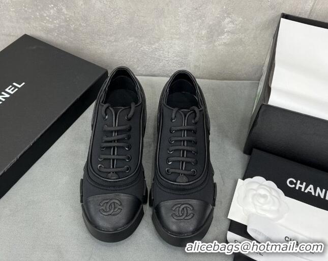 Durable Style Chanel Fabric Lace-ups Shoe Black 071891