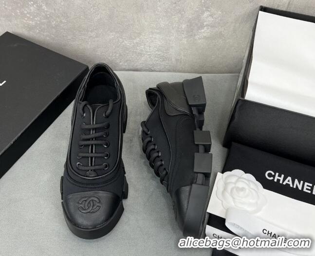 Durable Style Chanel Fabric Lace-ups Shoe Black 071891