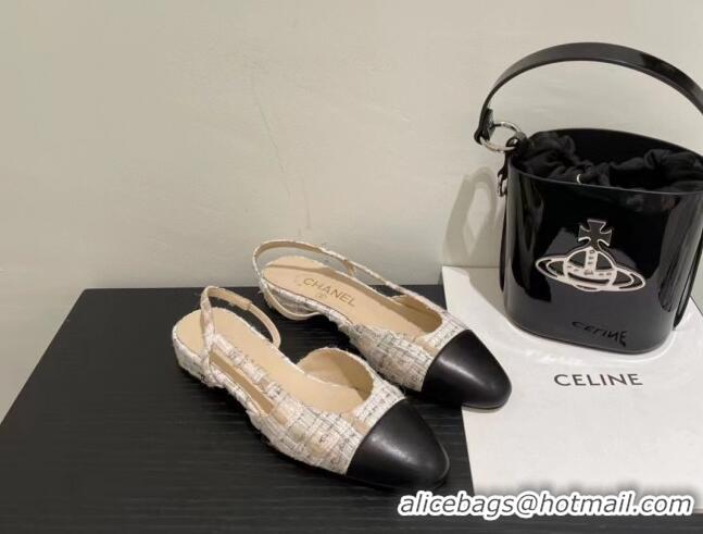 Top Design Chanel Tweed Slingbacks G31319 Beige/Black 0719063