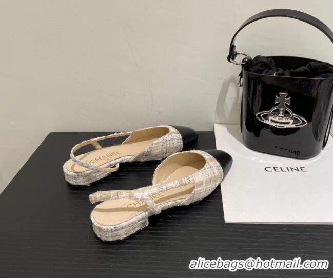 Top Design Chanel Tweed Slingbacks G31319 Beige/Black 0719063