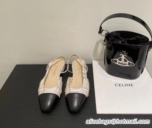 Top Design Chanel Tweed Slingbacks G31319 Beige/Black 0719063