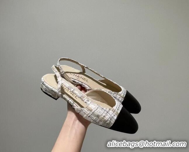 Top Design Chanel Tweed Slingbacks G31319 Beige/Black 0719063