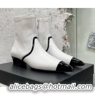 Lower Price Chanel Calfskin Heel Ankle Boots 3cm G35833 White