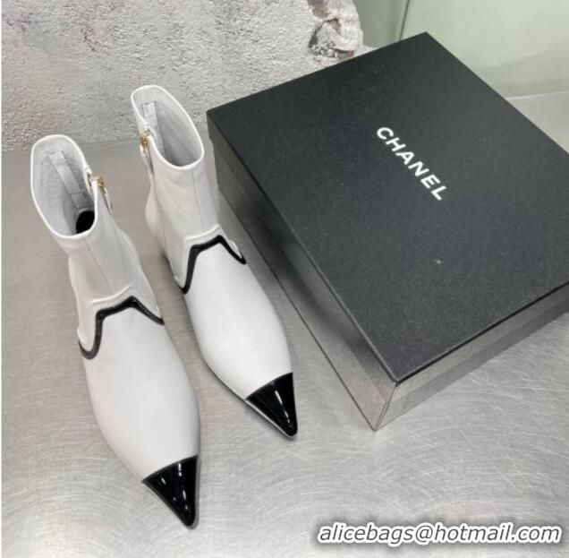 Lower Price Chanel Calfskin Heel Ankle Boots 3cm G35833 White