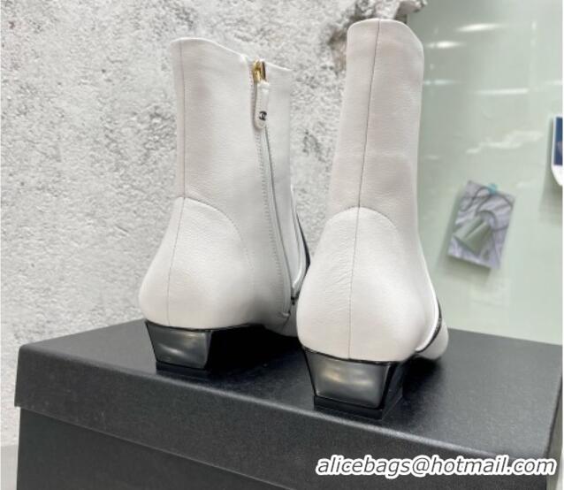 Lower Price Chanel Calfskin Heel Ankle Boots 3cm G35833 White