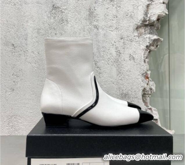 Lower Price Chanel Calfskin Heel Ankle Boots 3cm G35833 White